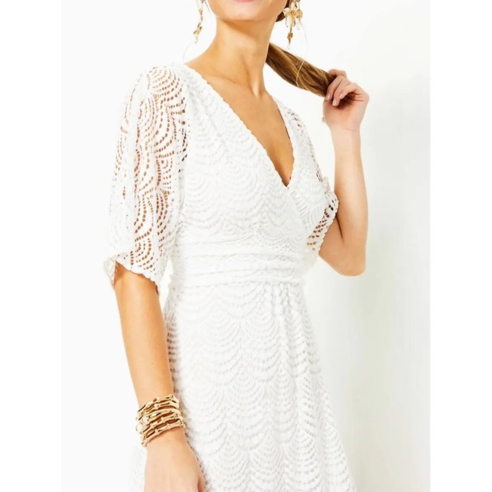Lilly Pulitzer Parigi White Scalloped Lace Flutter Sleeve Maxi Dress Small - Picture 10 of 16